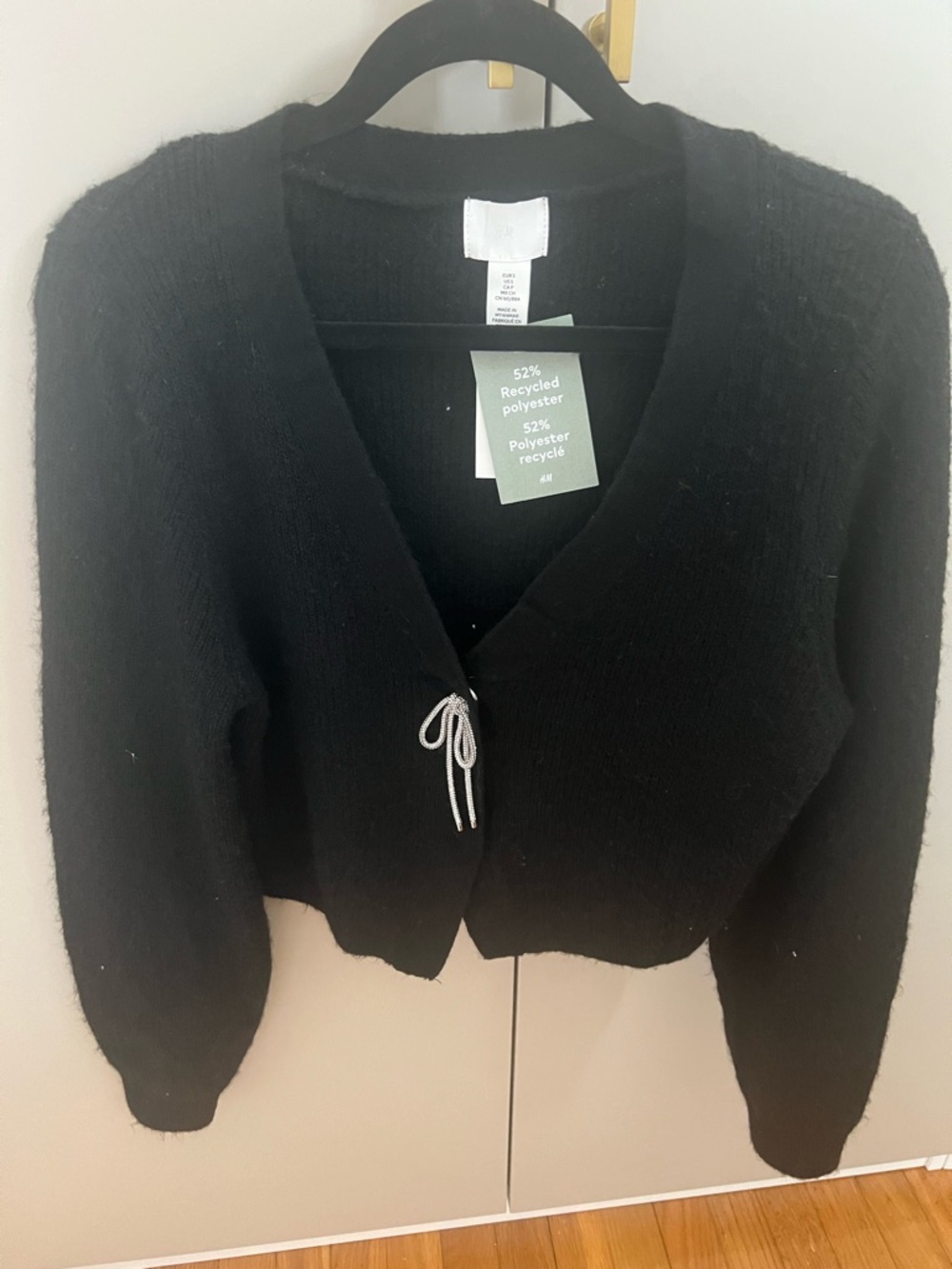 H&M Black Cropped V-Neck Cardigan with Tie